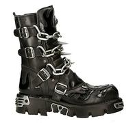 New Rock 727-S1 Bottes Punk Rock Gothique Mi-Mollet à Pointes en Cuir Noir Métallisé