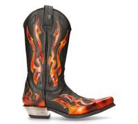 New Rock 7921-S2 Cuir Noir Rouge Flamme Cow-Boy Cuir Gohic Punk Rock Bottes