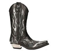 New Rock 7921 S3 Bottes Western Cowboy Zip Homme Noir Argent Flame 41