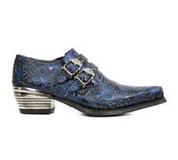 New Rock 7960-S7 Chaussure en Relief Bleu Vintage Boucle Cuir Acier Talon