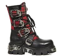 New Rock Boots 391T-S1 Botte Gothique à Plateforme en Cuir Noir Métallisé Tartan Unisexe9