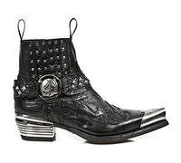 New Rock Boots 7950P-S1 Botte en Métal Clouté Western Goth Strap Avec Tête de Mort Noire 12
