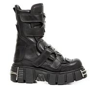 New Rock Boots M-422-S1 Bottes Gothiques à Plateforme en Cuir Noir Métallisé Unisexe 40