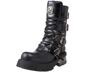New Rock Botte Metallic M.373-S1 pour unisexe en cuir noir, plateforme 4 cm, talon 6 cm, style punk gothique avec système de fermeture mixte TAILLE 45