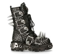 New Rock Bottes 1535-S1 Unisexe Noir Métallique Cuir Gothique Clouté Pointe