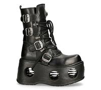 New Rock Bottes 373-S2 Plateforme Unisexe Cuir Noir Métallisé Goth Neptuno Space