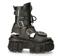New Rock Bottes BIOS107-V1 Noir Vegan Cuir Unisexe Plateforme Sandal Motard Goth
