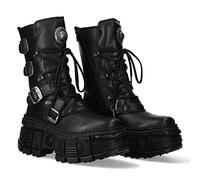NEW ROCK Bottes Femme Plateforme Boucles Fermeture Éclair Noir TANK Metallic Collection Black Woman Boots M.WALL373-S5