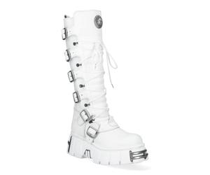 New Rock Bottes Gothiques Montantes en Cuir Blanc M-272-C69