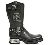 New Rock Bottes Homme MR030-S1 Noir Western 100% Cuir Gothique Plateforme Chaussures