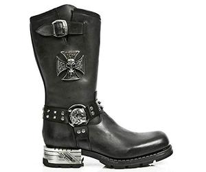 New Rock Bottes Homme MR030-S1 Noir Western 100% Cuir Gothique Plateforme Chaussures 44