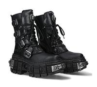 New Rock Bottes Plateforme TANK Power Unisexe Boucles Glissière Noir Metallic Collection Black Boots M.WALL373-S3, Noir , 36 EU