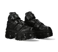 New Rock Bottes Semelle Vis 2023 Bottines TANK Collection Plate-forme Fermeture Velcro Femme Noir Femme Ankle Boots Screws M.WALL285-S10, Noir , 39 EU