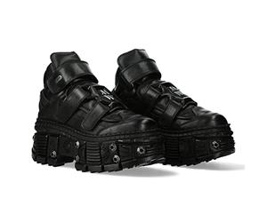 New Rock Bottes Semelle Vis 2023 Bottines TANK Collection Plate-forme Fermeture Velcro Femme Noir Femme Ankle Boots Screws M.WALL285-S10, Noir , 39 EU