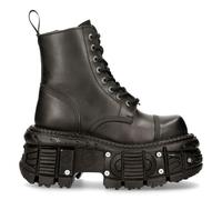 New Rock Bottes TANK083-C1 Véritable Cuir Combat Noir Plateforme Biker Chaussure