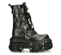 NEW ROCK Bottes Tank373-S1 Cuir Noir Plateforme Combat Goth Unisexe