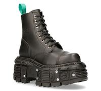 New Rock Bottes TANKMILI083C-V2 Vegan Cuir Combat Noir Semelle Motard Chaussures