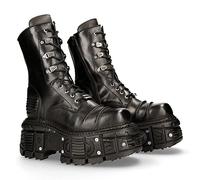 NEW ROCK Bottes Unisexe Plateforme Boucles Fermeture Éclair Noir TANK Metallic Collection Black Imperfect Woman Man Boots M-TANK005C-C1