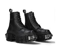 NEW ROCK Bottes Unisexe Semelle TANK avec fermeture éclair Couleur Noir cuir/Unisexe Black Boots Leather Zip M.WALL083C-S4