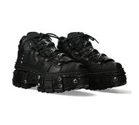 New Rock Bottes Unisexe Semelle Vis Power avec Lacets Noir Cuir/Unisexe Black Boots Leather Shoelaces M.WALL106-S25, Noir , 43 EU