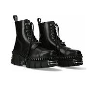 NEW ROCK Bottes Unisexe Semelle Wall Pointes Avec Raccords & Lacets Couleur Noir
