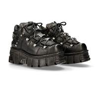 New Rock Bottes Unisexes en Cuir véritable Noir avec Lacets M-106-C66