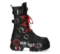 New Rock Bottes WALL028B-C1 Unisexe Noir Métallique Plateforme Cuir Gothique
