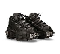 New Rock Bottes WALL106-S10 Unisexe Noir Métallique Plateforme Cuir Gothique