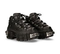 New Rock Bottes WALL106-S10 Unisexe Noir Métallique Plateforme Cuir Gothique