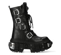 New Rock Bottes WALL1473-S11 Unisexe Noir Métallique Plateforme Cuir Gothique
