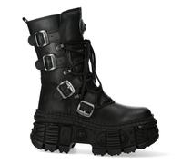 New Rock Bottes WALL373-S5 Unisexe Noir Métallique Plateforme Cuir Gothique