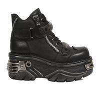 New Rock Bottine Metallic M.1065-S1 pour homme et femme en cuir vachette noir plateforme 5 cm talon 8 cm style punk gothique unisexe urbain TAILLE 38