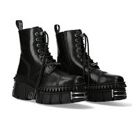 NEW ROCK Bottine Militaire WALL M-WALL083CCT-S9 en cuir bovin coloris acier noir, style rock urbain avec plateforme renforcée, semelle cousue, design unisexe TAILLE 41