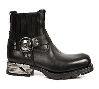 New Rock Bottine motarde Motorock M.MR007-S1 pour homme en cuir bovin noir, design heavy rock sans lacets, semelle caoutchouc naturel, plateforme 2 cm et talon 5 cm TAILLE 41