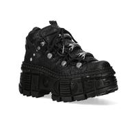 New Rock Bottines à Plateforme en Cuir Noir Python M-106WALL-C65