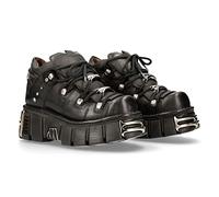 New Rock Bottines Cuir Noir Femme Chaussure Plateforme ICONIC 106 Black Woman Ankle Leather Shoes Boots M.106N-S16, Noir , 39 EU