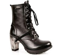 New Rock Bottines lacées Femme TR001-S1 Cuir Noir 100% véritable Style Punk Gothique