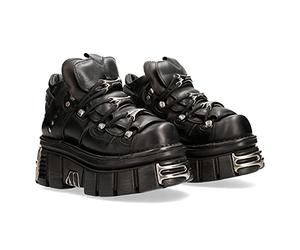 New Rock Chaussures 106 Hommes Noir avec plateforme et décorations Metallic Urban Black Shoes M.106-S112