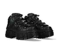 New Rock Chaussures unisexes Semelle TANK avec lacets Couleur Noir Cuir/Unisexe Chaussures noires en cuir Shoelaces M.WALL106-S12, Noir , 40 EU