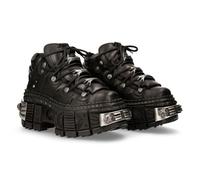 New Rock Chaussures unisexes Semelle TANK avec lacets Couleur Noir Cuir/Unisexe Chaussures noires en cuir Shoelaces M.WALL106-S10