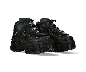 New Rock Chaussures unisexes Semelle TANK avec lacets Couleur Noir Cuir/Unisexe Chaussures noires en cuir Shoelaces M.WALL106-S12, Noir , 40 EU