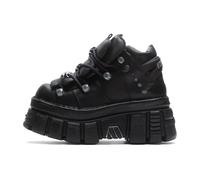 New Rock, Femme, Chaussures, Noir, Taille: 40 EU Bottes en cuir noir de tour