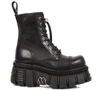 Bottines Platesformes New Rock - Combat en Cuir Noir Unisex - 43 EU