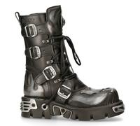 New Rock Homme 107-S2 Bottes Cuir Argent Crâne Diable Gothique Punk Métallique