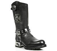 New Rock Hommes Bottes MR030-S1 Noir Western 100% Cuir Gothic Platform Équitation Motard des Chaussures 40