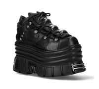 New Rock M-106-C181 Chunky Noir Plateforme Tour Métallique Cuir Bottines