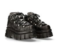 New Rock M.106-C45 Bottines Unisexes en Cuir Noir METALLIC, Talon 8 cm, Plateau 6 cm, Style Gothique Punk Rock avec Lacets et Détails Métalliques, Semelle PU Ultra Résistante 44