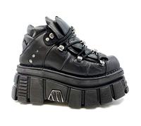 New Rock M.106-C45 Bottines Unisexes en Cuir Noir METALLIC, Talon 8 cm, Plateau 6 cm, Style Gothique Punk Rock avec Lacets et Détails Métalliques, Semelle PU Ultra Résistante 37