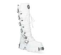 New Rock M-272-C69 Métallique Blanc Gothique Genou Haut Cuir Punk Bottes Boucle
