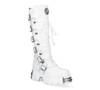 New Rock M-272-C69 Métallique Blanc Gothique Genou Haut Cuir Punk Bottes Boucle